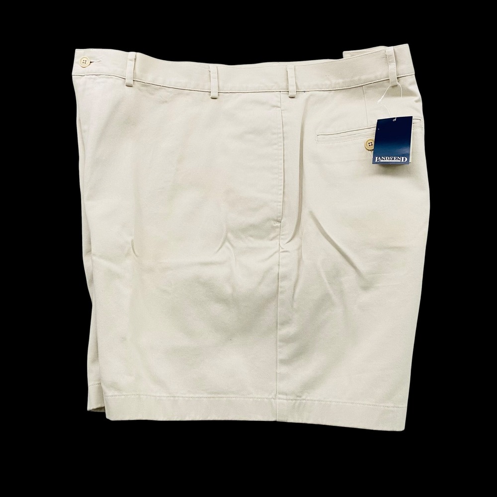 Lands End Mens Classic Chino Shorts Stone Beige Cotton Flat Front Size 44 NWT